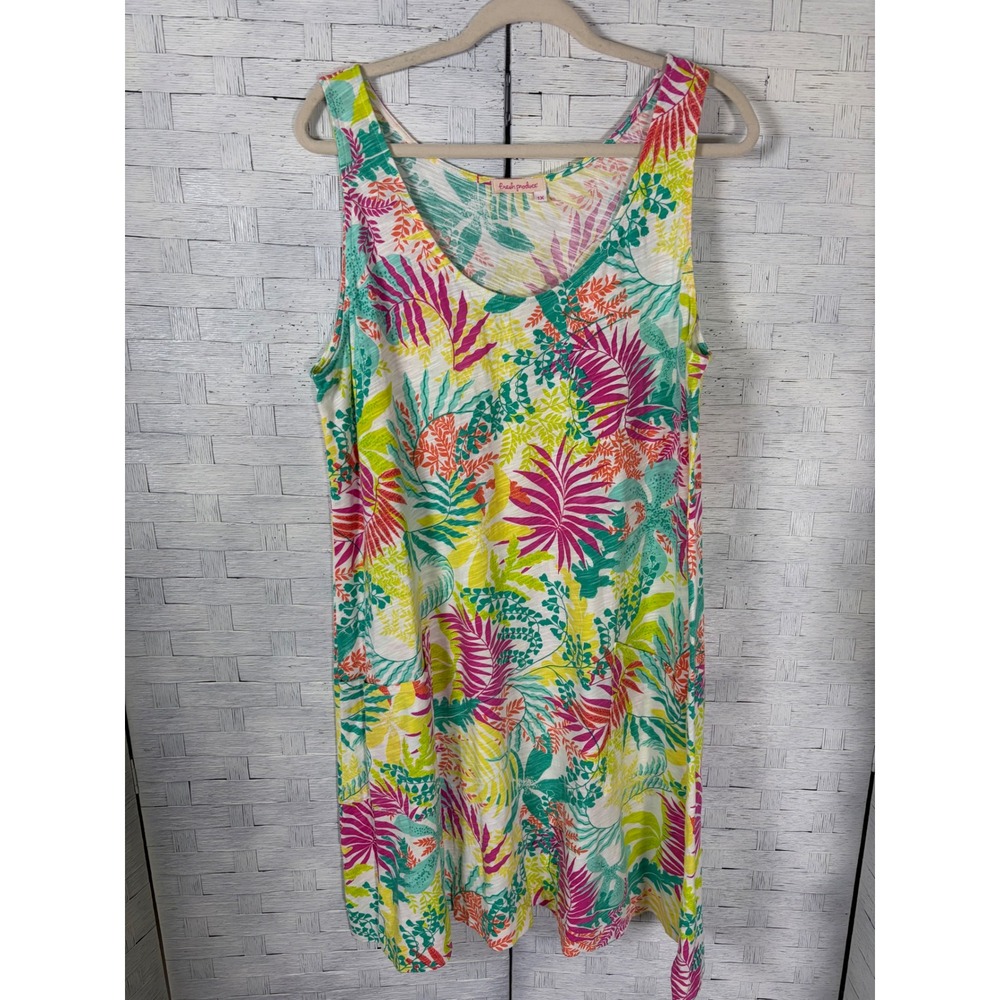 Fresh Produce Womens Dress Tank Shift Tropical Fern Palm Leaf Sleeveless Pocket